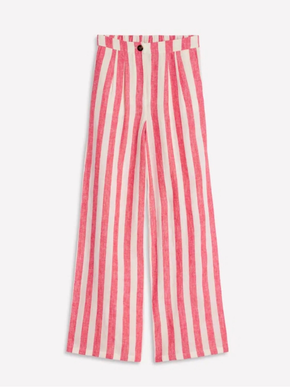 Boden 100% Linen Dulwich Trousers Red Stripe Wide Leg Petite